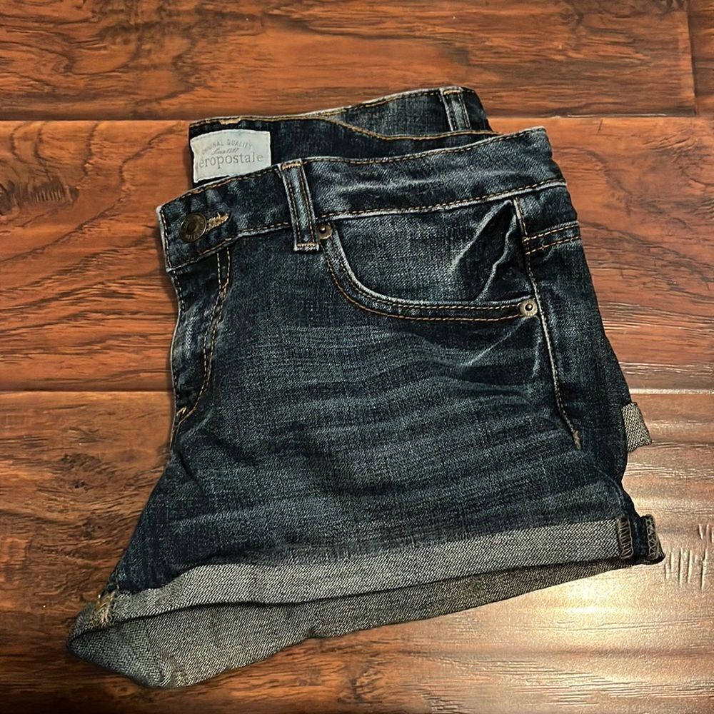 Y2K Aeropostale Blue Distressed Denim Cuffed Shorts Festival Concert Casual